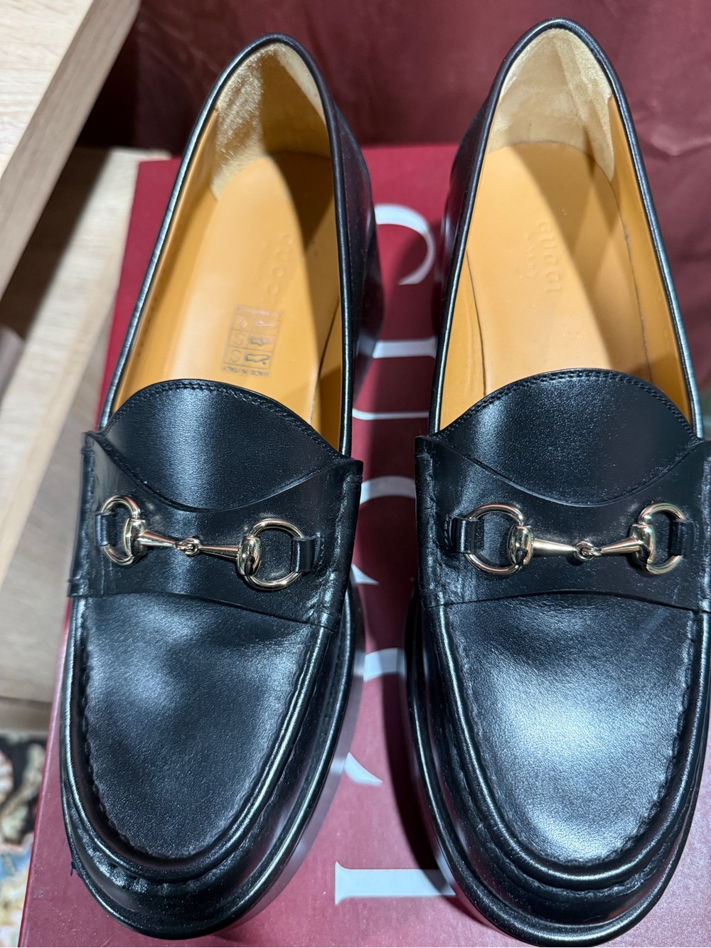 Gucci Black Leather Horsebit Platform Loafers